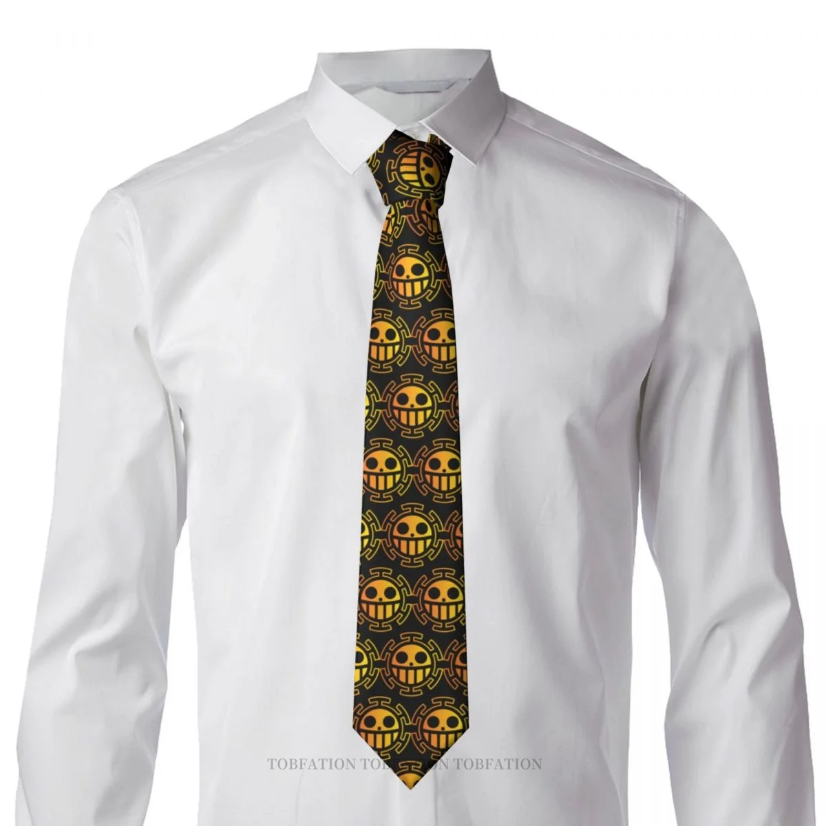Trafalgar Law Yellow Print Ties One Piece Luffy Anime Casual Unisex Neck Tie Daily Wear Narrow Striped Slim Cravat