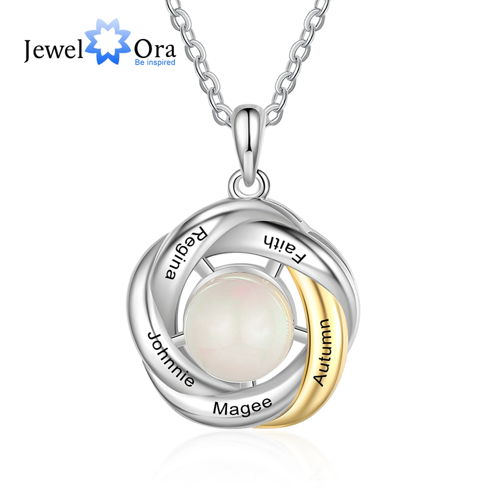 

Gold & Silver Color Personalized 1-5 Name Engraved Pendant Custom Interlocking Circle Necklace with Pearl Wedding Jewelry Gift