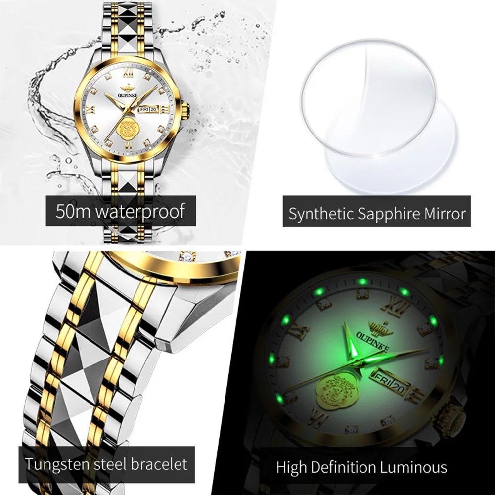 OUPINKE 3305 Real Diamond Automatic Watch Woman Tungsten Steel Strap Waterproof Luxury Brand Mechanical Wrist Watches For Women