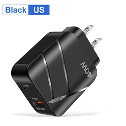40W PD Fast Charging Dual - Port USB Wall Adapter - US Plug Black