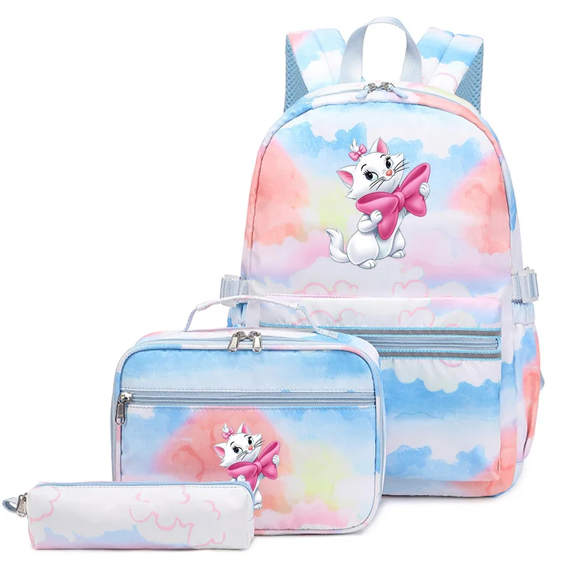 

3Pcs/Set Disney The Aristocats Marie Cat Backpack Colorful Bag Boys Girls School bags Teenager with Lunch Bag Travel Mochilas