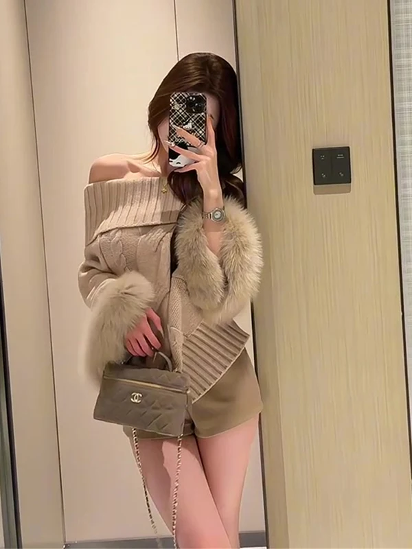 oulder Bared Long Sve Knitted Sweater Women Loose Fit High Sln Sensation Autumn Faion Casual Comfortable Knitwear