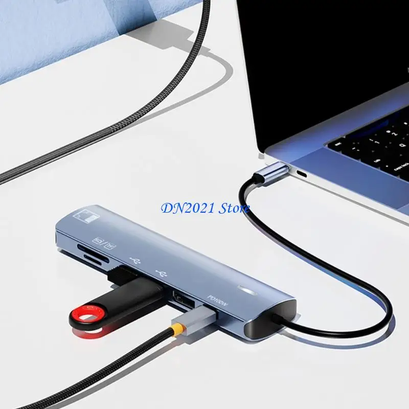 F3KE 여행 친화적인 USB 유형 C 다기능 장치 60Hz 1.4 100W 급속 전력 RJ45 연결 및 Portabili용 카드 액세스