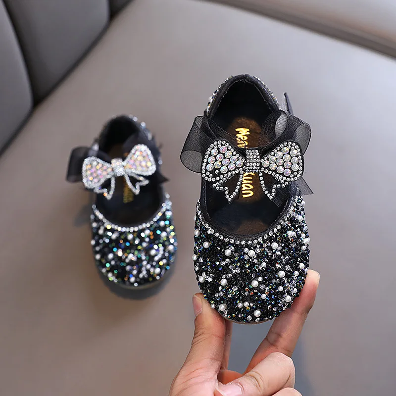 AINYFU New Children's Sequined Leather Shoes Girls Princess