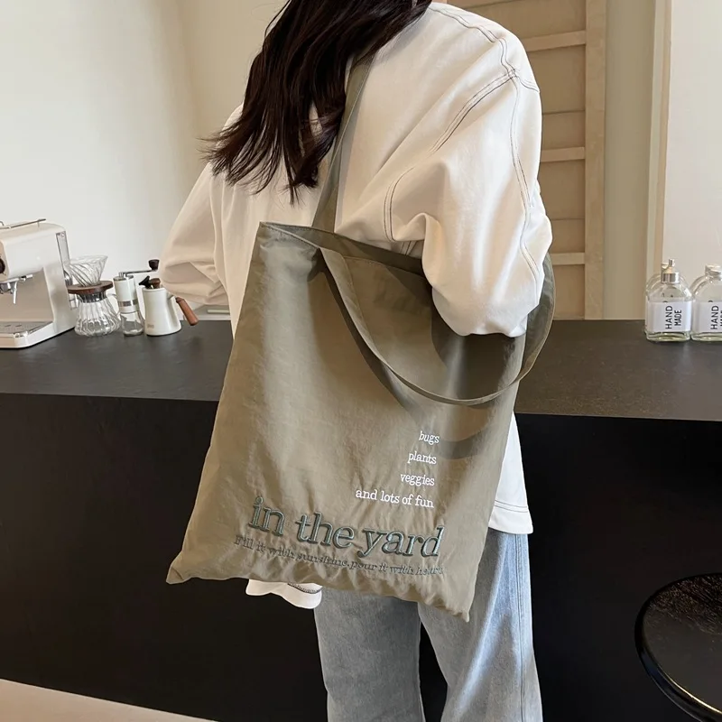 Letter Print Simple Nylon Shoulder Bag Large Capacity Solid Casual Tote Handbag 2024 Hot Sale Bags for Women Bolsas Femininas