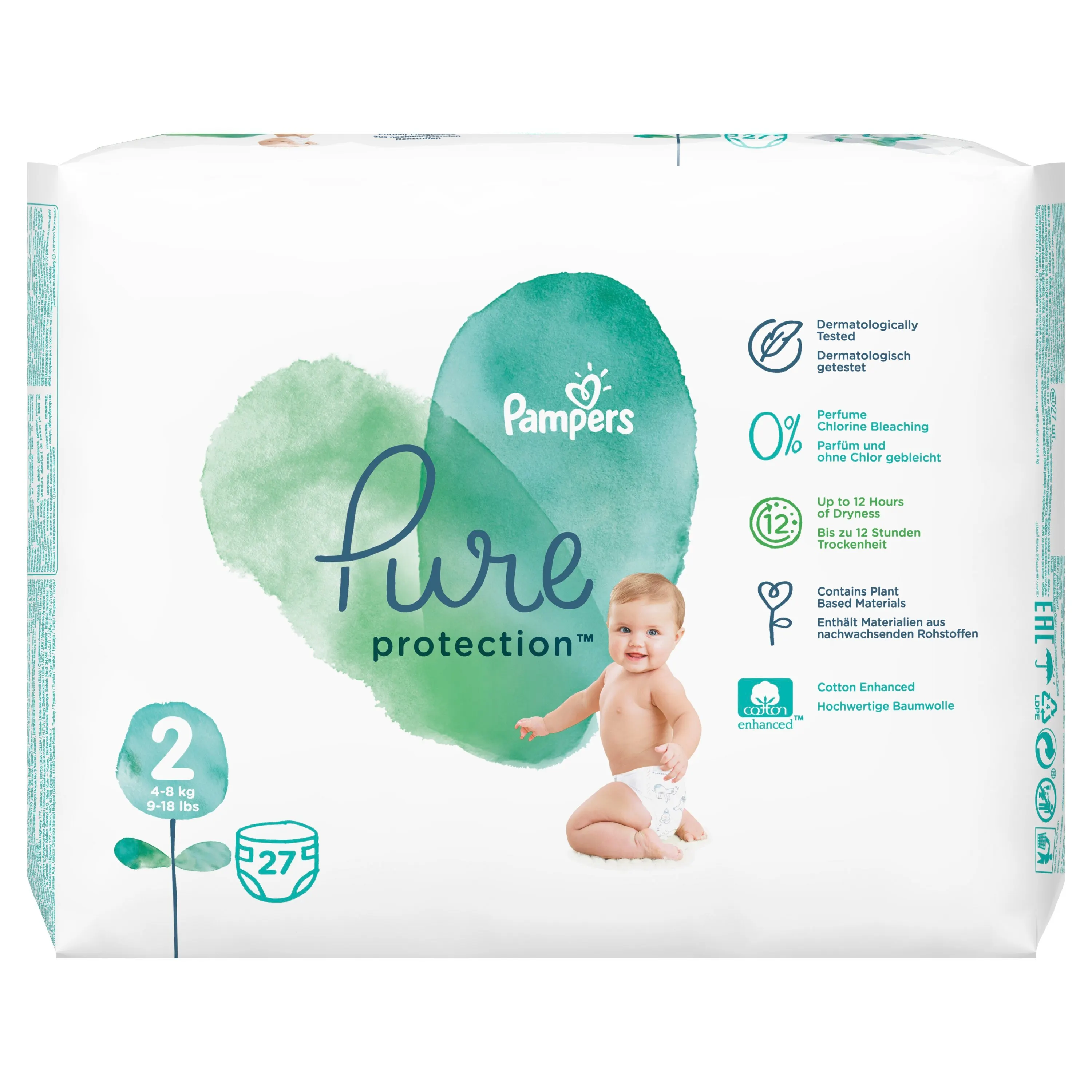 Подгузники Pampers Pure Protection 4-8 кг размер 2 27 шт. | Мать и