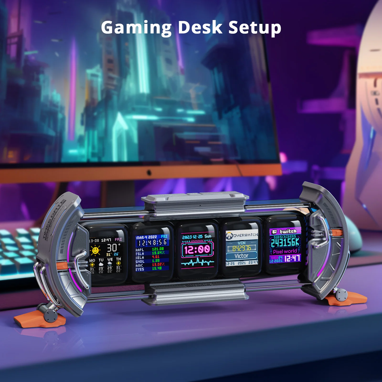 Divoom Times Gate Gaming Room Setup Digital Clock with Smart APP Control, WiFi Connect, RGB LED Display, Office Decor Cyberpunk