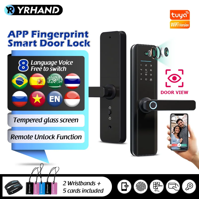 Yrhand Tuya Wifi Smart Fechadura Peephole Waterproof Eletrica Biometria Digital Electronic Fingerprint Tuya Smart Door Lock
