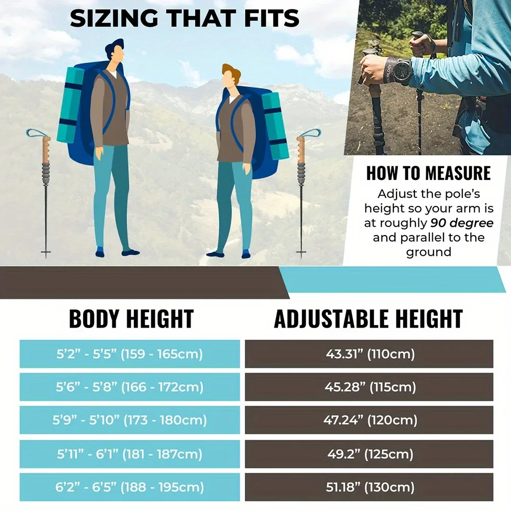 2PCS Portable Lightweight Trekking Poles Collapsible Hiking Poles Climbing Cane Aluminum Walking Sticks with Cork Grip Rubber