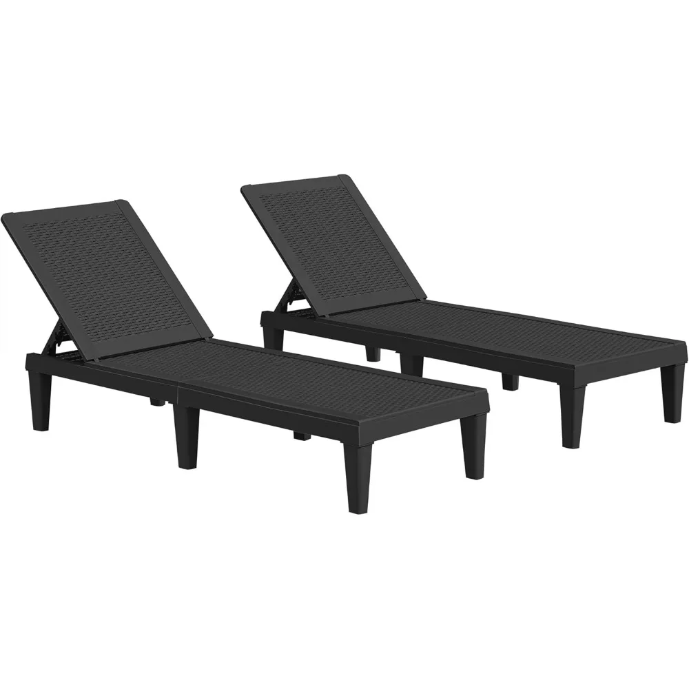 Patio Chaise Lounge Chair Set of 2 Outdoor PE Waterproof Adjustable Easy Assembly Lounge Chairs 5
