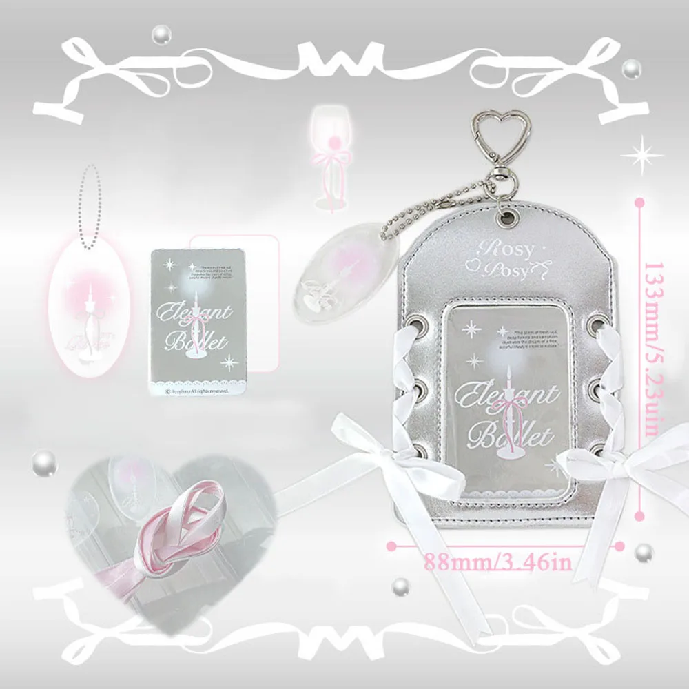 Ballet Style Silver Leather Picture Frames Lovely Kpop Photocard Holder with Pink Ribbon Picture Frame Balletcore for Gir 5