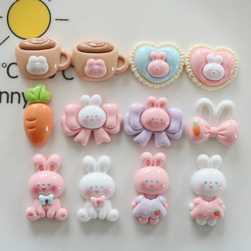 

10 Pcs New Cute Resin Mini Cartoon Butterfly Junction，Rabbit Flat Back Cabochon Scrapbook Kawaii DIY Embellishments Accessories