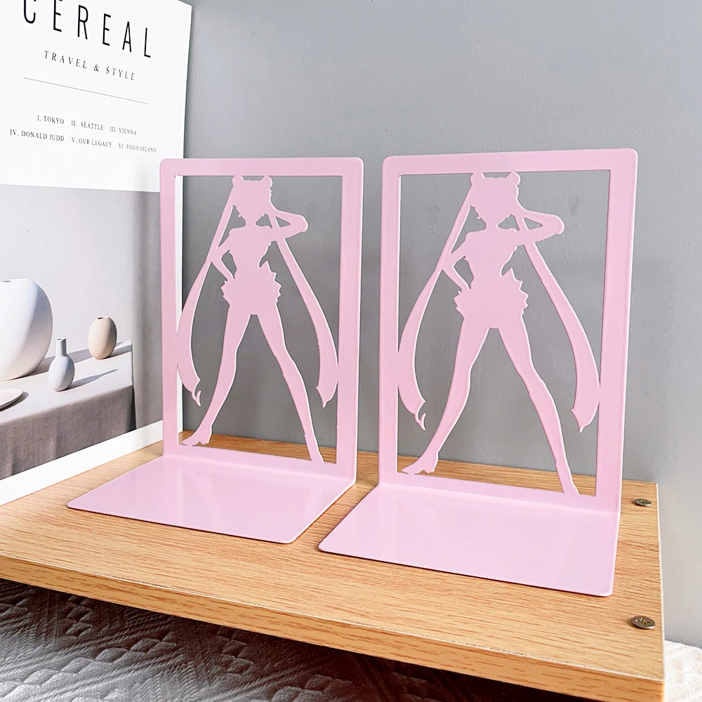 2Pcs Book Organizer Book Holder Book Stand Pink Girls Bookends Non Slip Bookends Heavy Duty Iron Desktop Desktop Organiser Anime Fan Book Decoration Gift