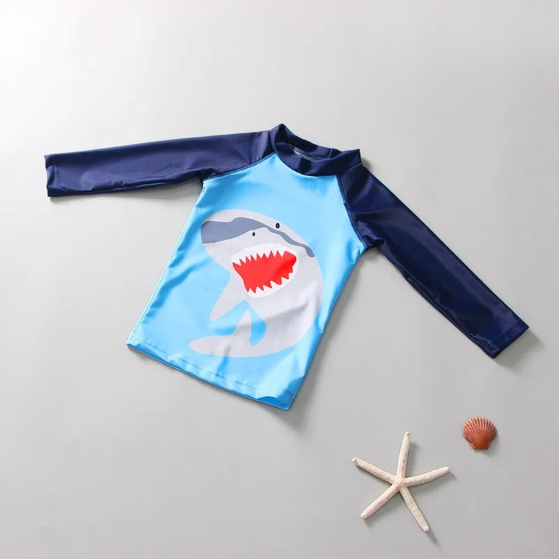 Summer Children Long Sleeve Swimsuit Set Jumpsuit Shark Print Baby Boys Diving Suit Sun Protection Swimwear Korea
