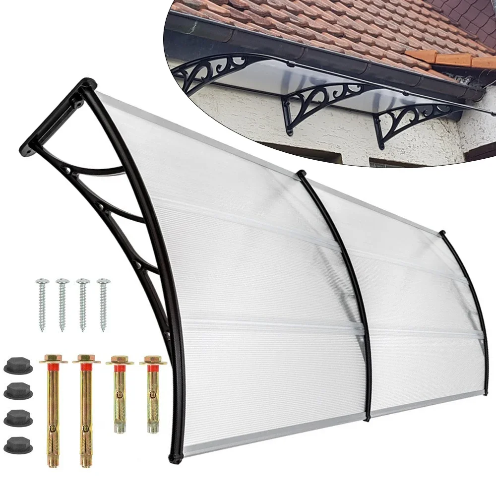 1,5/2 m hochwertige, langlebige, regensichere Fenster- und Türmarkise, schwarzer Rahmen, transparente Leiterplatte, Regenüberdachung, Anti-UV-Sonnenschutz – Detail 3
