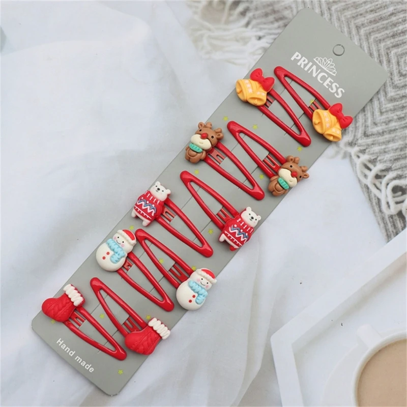 10pcs/8pcs 여자 헤어 클립에 대 한 크리스마스 헤어 액세서리 휴일에 대 한 산타 순 록 눈사람 금속 스냅 바레트