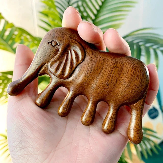 Body Meridian Massage Comb Sandalwood Elephant Shaped wide-toothed Comb Acupuncture Therapy Anti-static Smooth guasha Comb