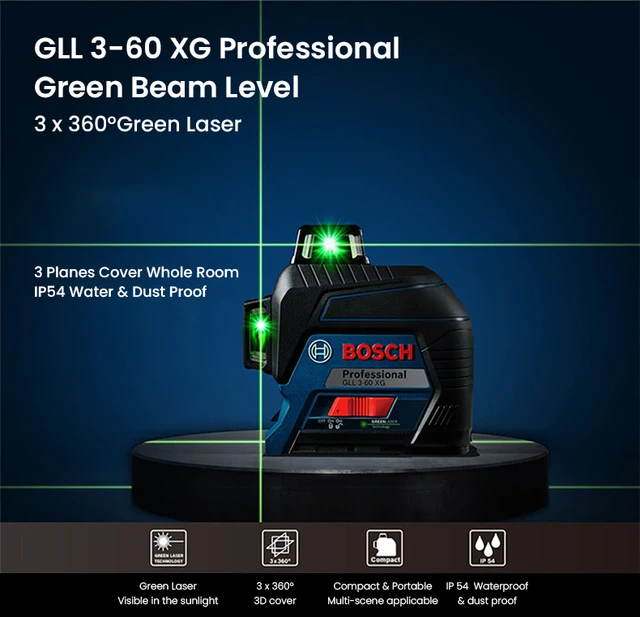 Bosch Professional Laser Level Machine Gll3-60XG 3D12 Line Nivel Laser High  Power Green Self-Leveling Cross Laser Level 360 - AliExpress