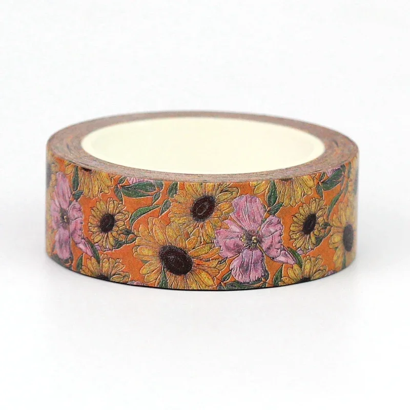 NEW 1PC 10M Decorative Beautiful Sunflowers Washi Tape for Scrapbooking Journaing Adhesive Masking Tape Cute Stationery 2