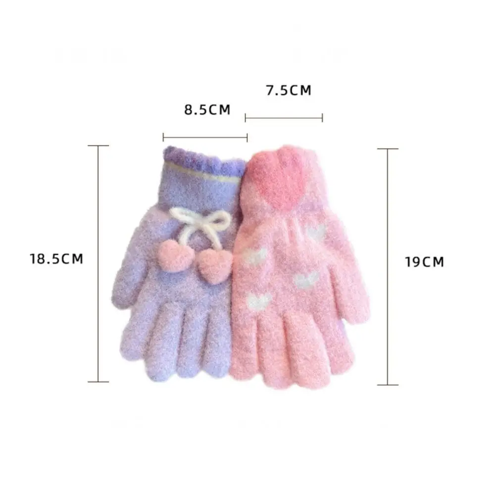 Cute Cherry Kids Knitted Gloves Thickened Winter Warm Children Full Fingers Gloves Plush Outdoor Sports Windproof