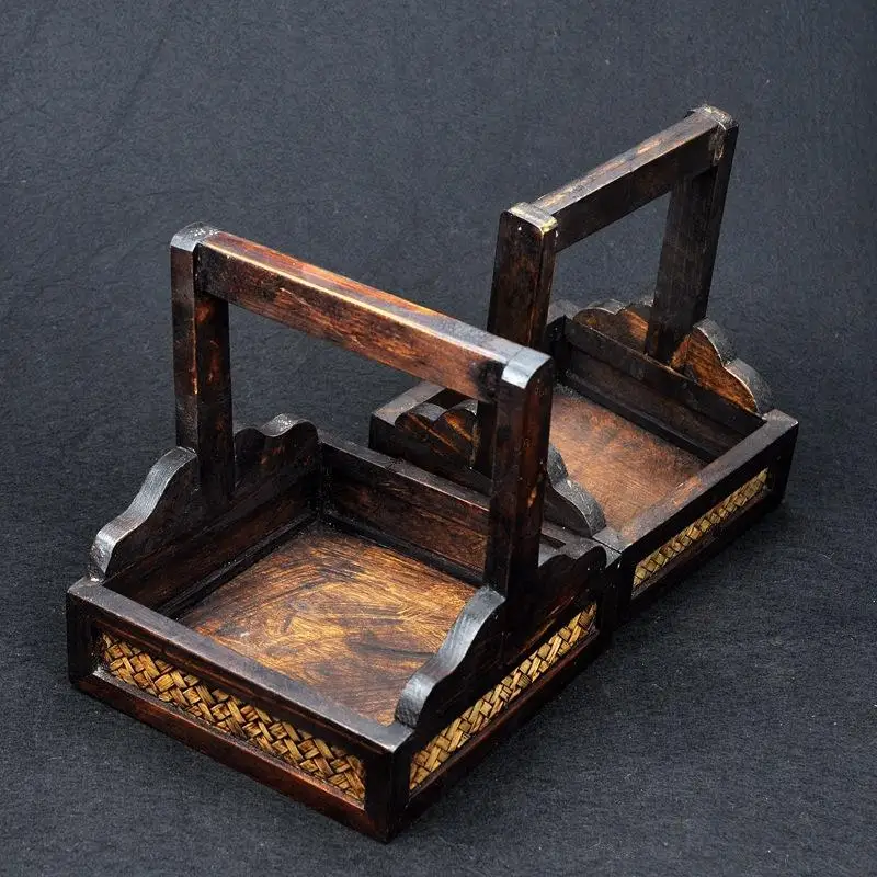 

1Pc Chinese Style Simplicity Rattan Woven Wooden Tray Home Portable Fruits and Vegetables Portable Storage Hand Basket
