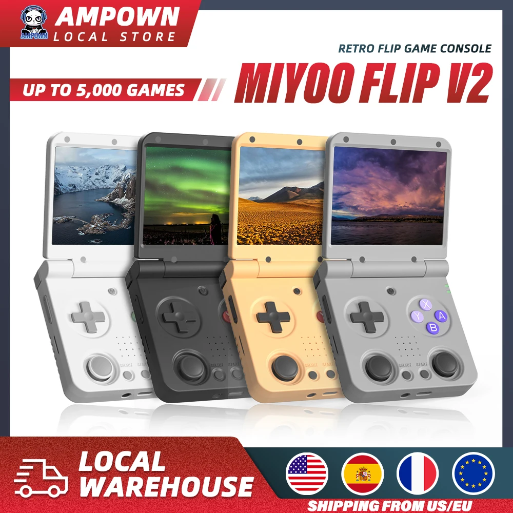 MIYOO Flip V2 jugadores de juegos portátiles pantalla IPS de 3,5 pulgadas sistema Linux Onion OS consolas de videojuegos bolsa de almacenamiento gratis regalo para jugadores