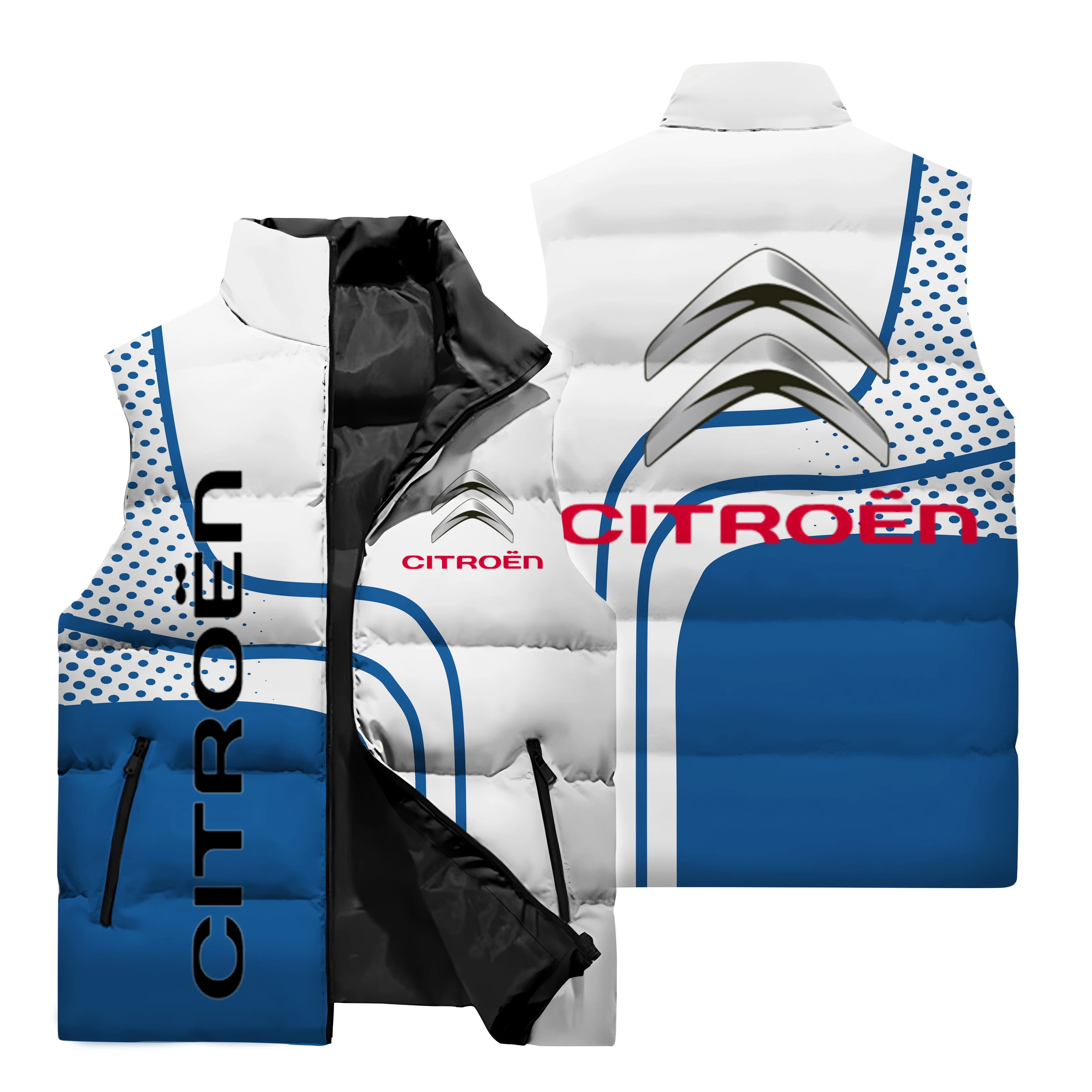thumbnail image 1 of Chaqueta sin mangas con estampado del logotipo del automóvil Citroën en 3D para hombre, para exteriores, compras en la calle, deportes, cuello alto, bolsillo, cremallera, chaqueta, chaleco, 1 of 5