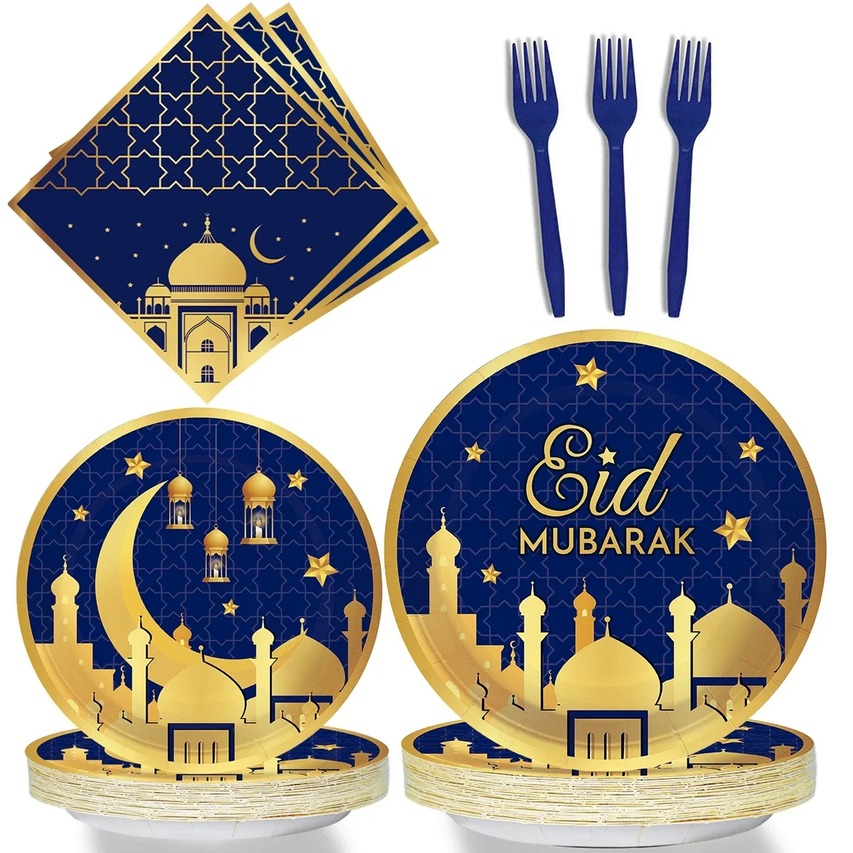 

Eid Mubarak Disposable EID Tableware Ramadan Decoration 2023 Plate Cup Islamic Muslim Party Ramadan Kareem Decor For Home