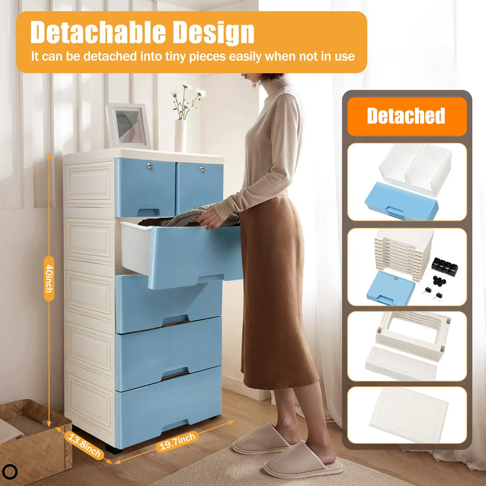 

6 Drawer Plastic Dresser With Wheels Storage Cabinet Tower Closet Organizer Unit for Home Office Bedroom Living Room