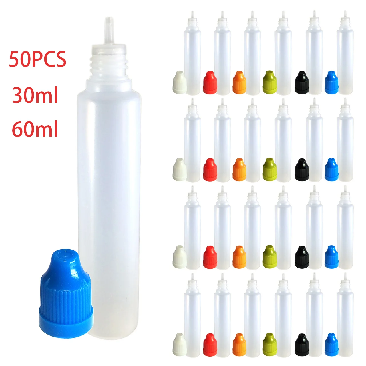 

50PCS 30ml 60ml LDPE Empty Dropper Bottles Squeezable Juice Eye Liquid Dropper Containers with CRC Caps Plug Tips Funnel