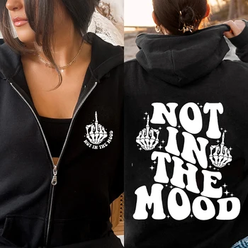 Y2k Zip Up Hoodie Not in The Mood New Women Retro Oversized Zipper Sweatshirt Skeleton Middle Finger Fashion Street Hoodie