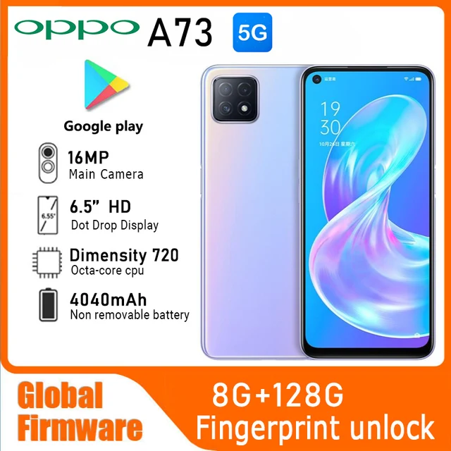 OPPO A73 5G smartPhone firmware mondial MTk dimension 720 4030mAh batterie google play caméra arrière 16MP téléphone utilisé 1