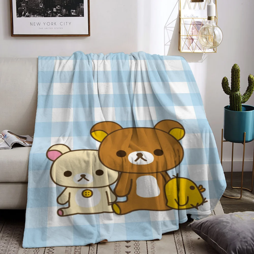 Rilakkumas 푹신한 부드러운 담요, 소파 장식 담요, 침대 던지기 담요, 극세사 침구, 니트 격자 무늬 비치 타올, 무릎 낮잠