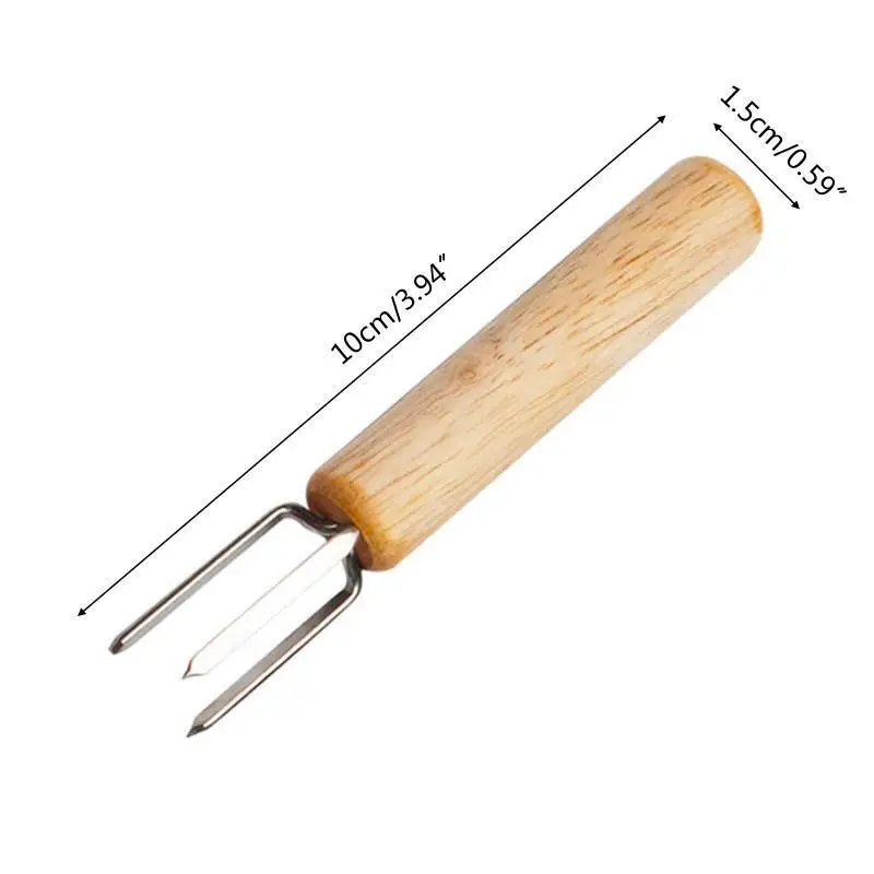 Corn Holders Fork Multi-function Barbecue Corn Prongs Skewers Tools Wooden Handle 304 Stainless Steel Fork BBQ Barbecue Supplies