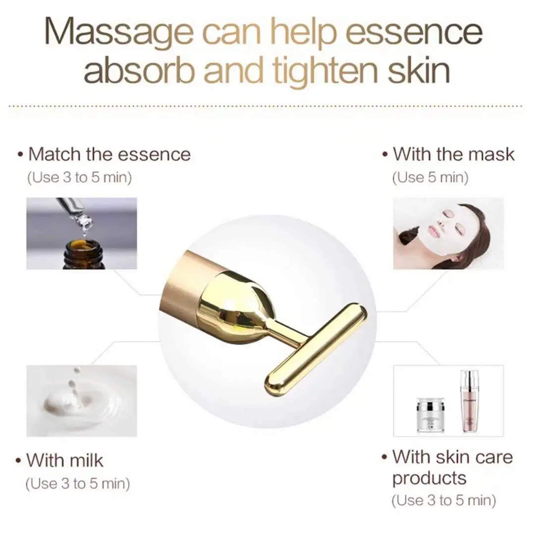 24k Golden Facial Roller Massager T Shape Vibrating Face Lifting Energy Beauty Bar Body Skin Massage Device Face Care Tools 4