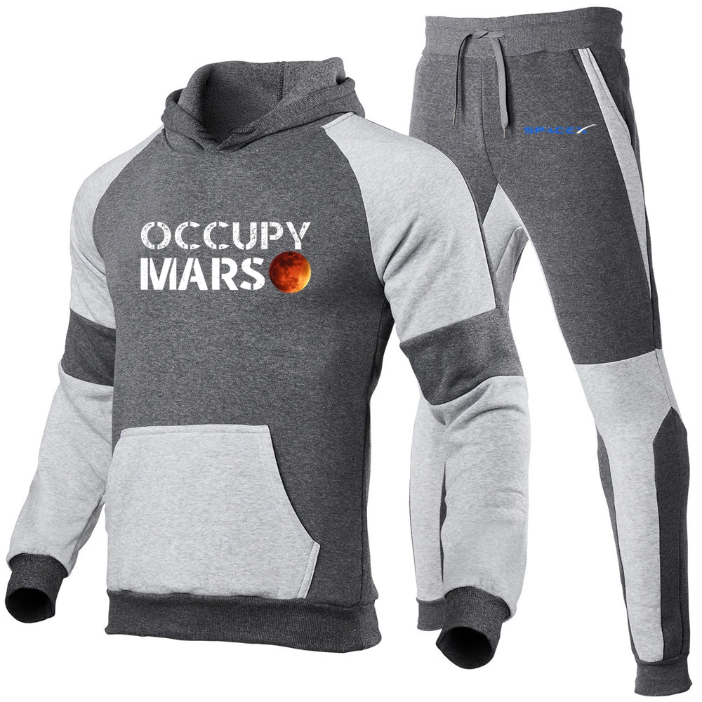 2023 new men's spring and autumn SpaceX printed casual hoodie SpaceX Harajuku pullover fashion sweatpants 2-piece suit