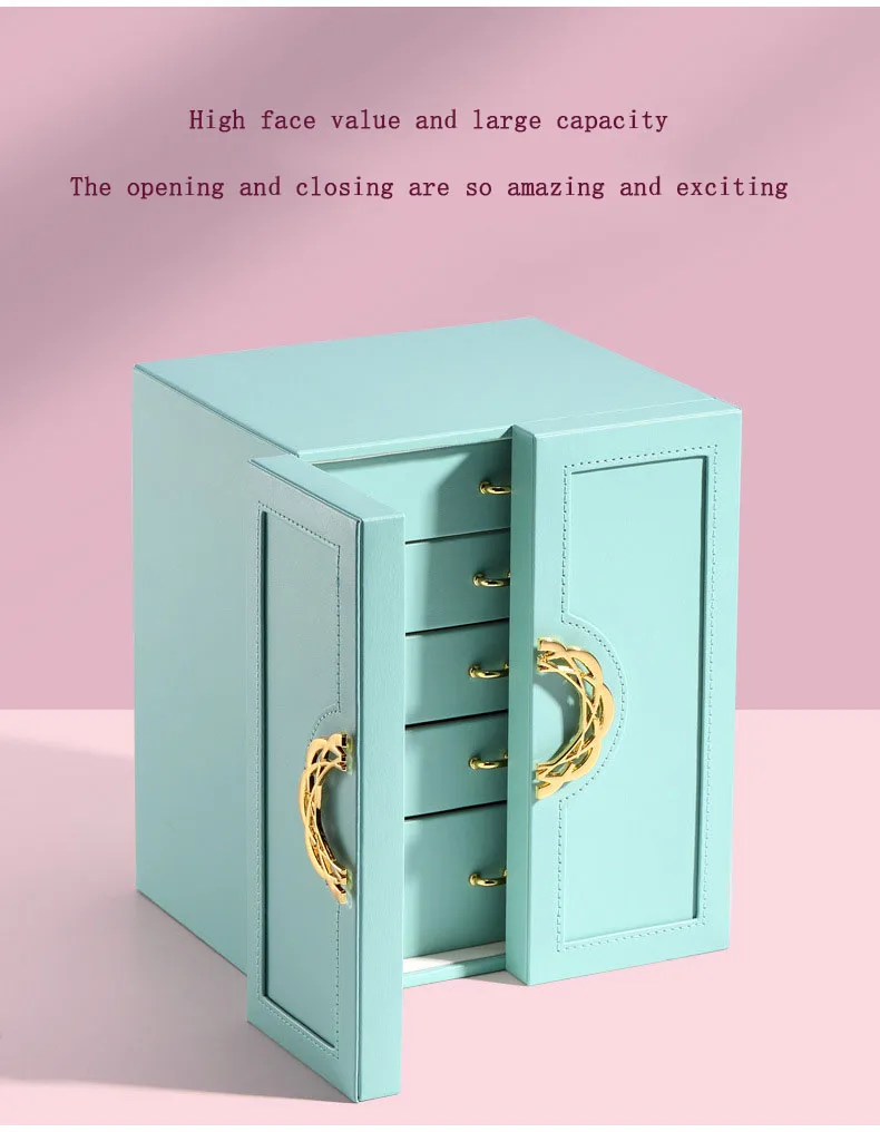 Multi-Layer Desktop Home Leather Drawer Large Capacity Earrings Necklace Jewelry Storage Box