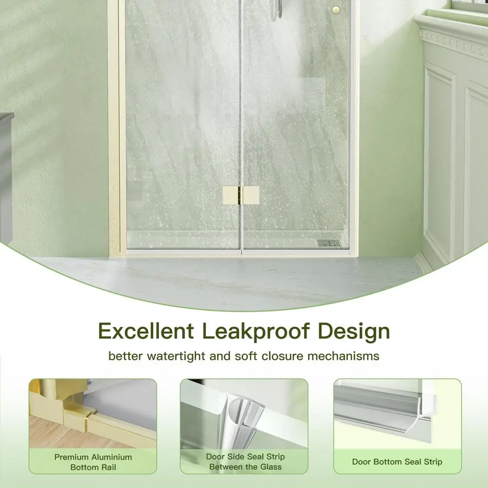 Frameless 32" W x 72" H Bifold Hinged Glass Shower Door Brushed Gold Left Installation Waterproof Seal Easy Entry and Exit 4