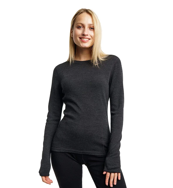 Merino thermal underwear - Women's long-sleeve T-shirt – black