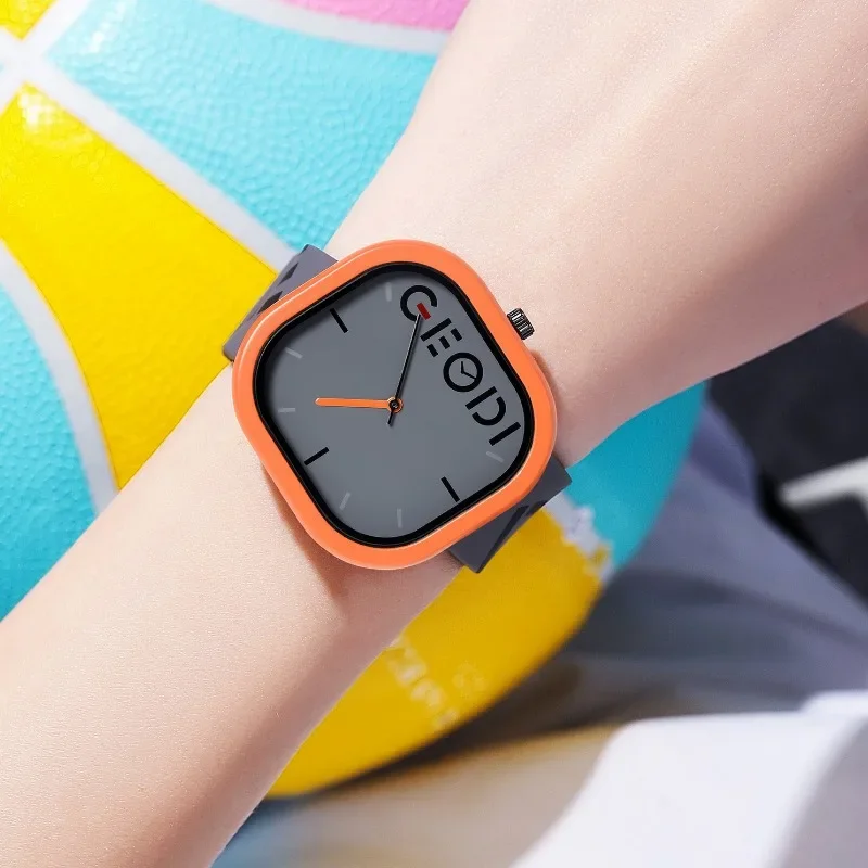 Student Sports Watch Irregular Square Dial Silicone Bands Fashion Men Quartz Watches Waterproof Women Clock Relojes Para Mujer