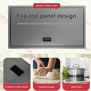 ซ่อนถ้วยเครื่องซักผ้าอ่างล้างจานพร้อมฝาครอบอ่างล้างจานอ่างล้างหน้าสแตนเลสมัลติฟังก์ชั่นขนาดใหญ่ช่องเดียวสําหรับห้องครัว 2