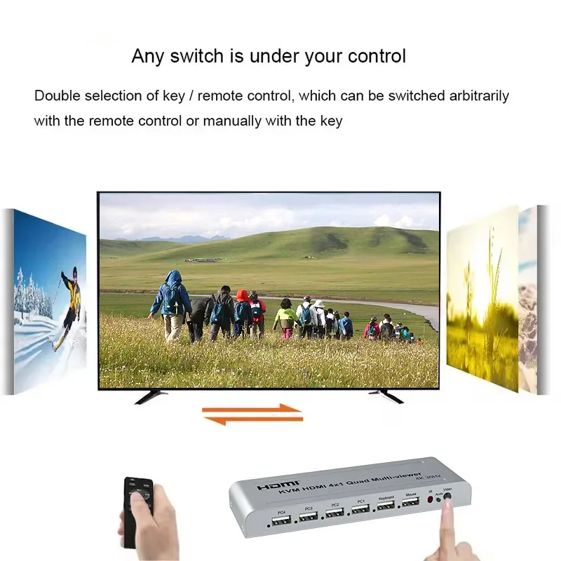 4K HDMI 4X1 KVM 쿼드 멀티뷰어 비디오 프로세서 멀티 스크린 멀티뷰어 원활한 스위치 1080P 지원 키보드, 마우스 통과 가능