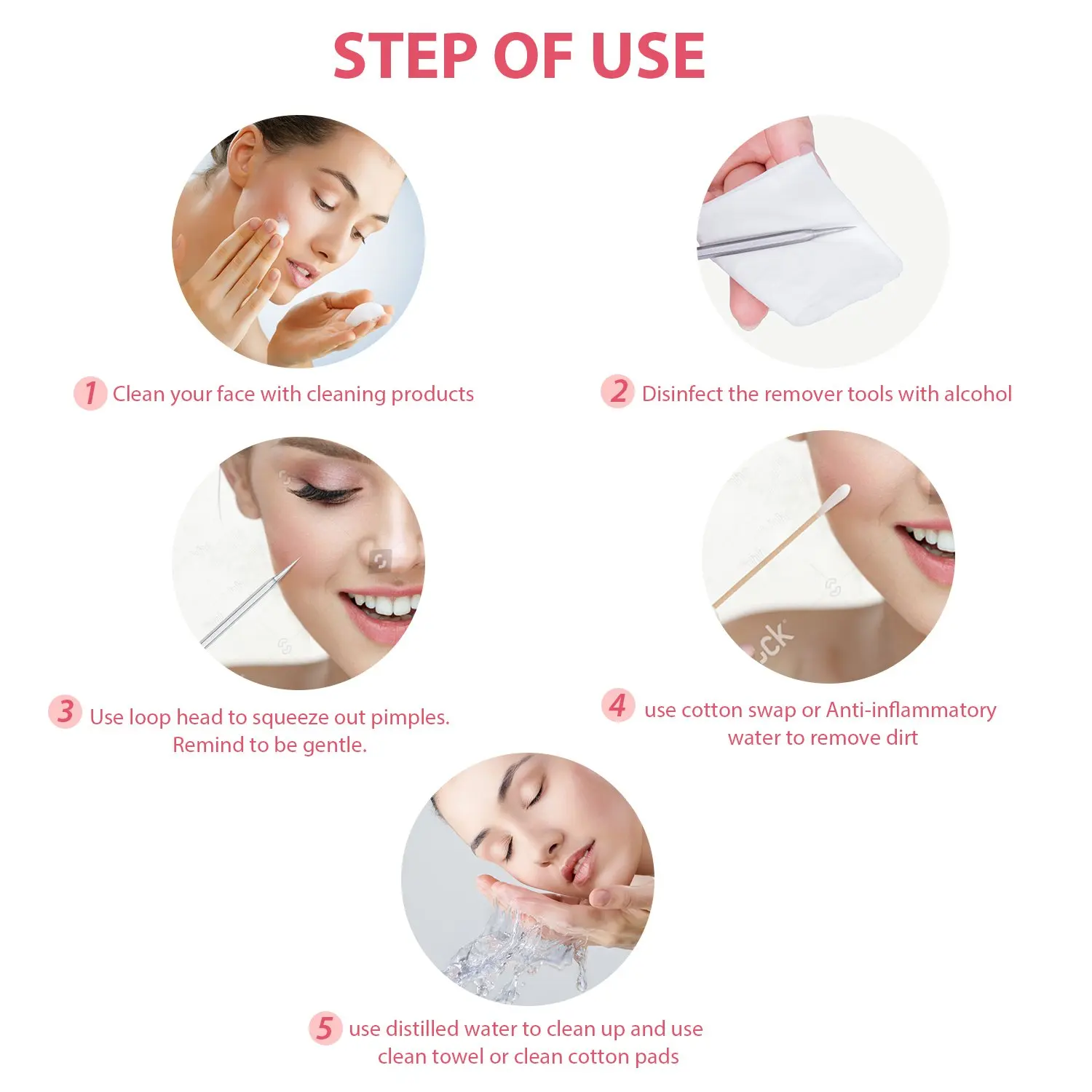 5 PCS Blackhead Remover Comedones Extractor Acne Removal Kit for Blemish, Whiteh