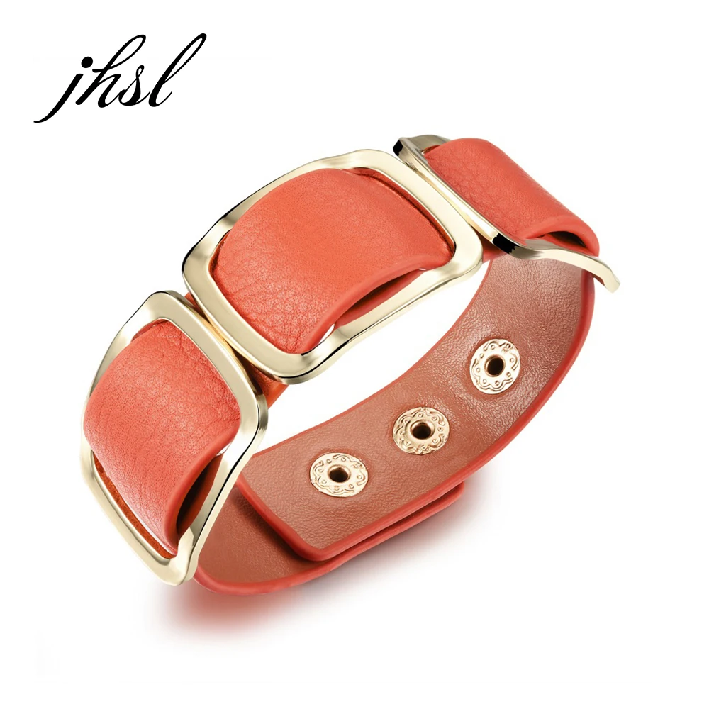 

JHSL Brand New Women Statement Bracelets Bangles Orange Synthetic Leather Fashion Jewelry