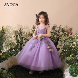ENOCH O-Neck Flower Girl Dresses Sleeveless Flowers Zipper Back Ankle Length Birthday Wedding Party Gowns Vestidos Para Niñas