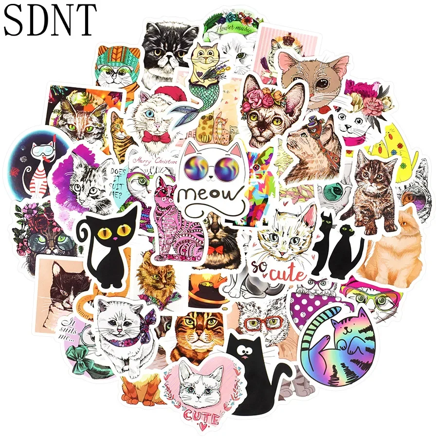 50PCS Cute Cartoon Cat Stickers Kawaii Animal Decal Sticker Gift Toy for Kids DIY Suitcase Bicycle Car Laptop Waterproof Sticker