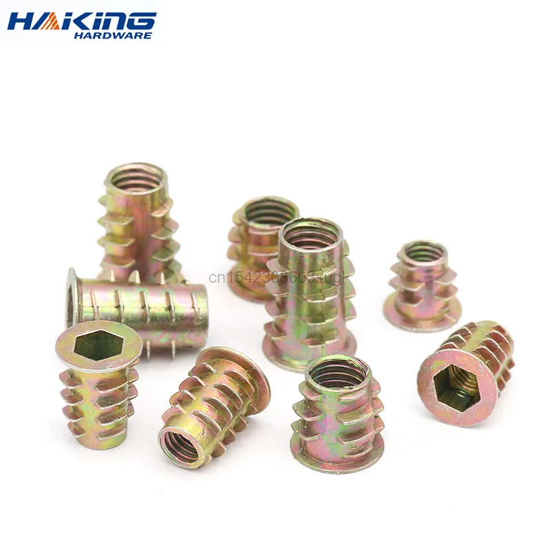 Insert Nut 10/20/50Pcs M4 M5 M6 M8 M10 Zinc Alloy Thread For Wood Flanged Hex Drive Head Furniture