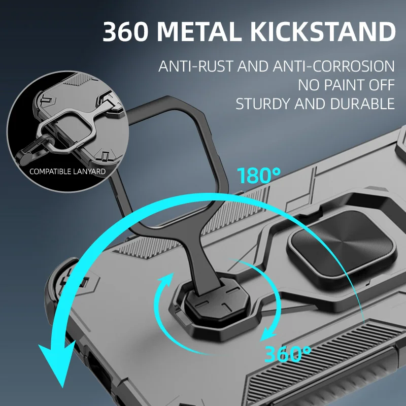 Durable Rugged Stand Case with Ring Holder - Heavy Duty Armor Protection