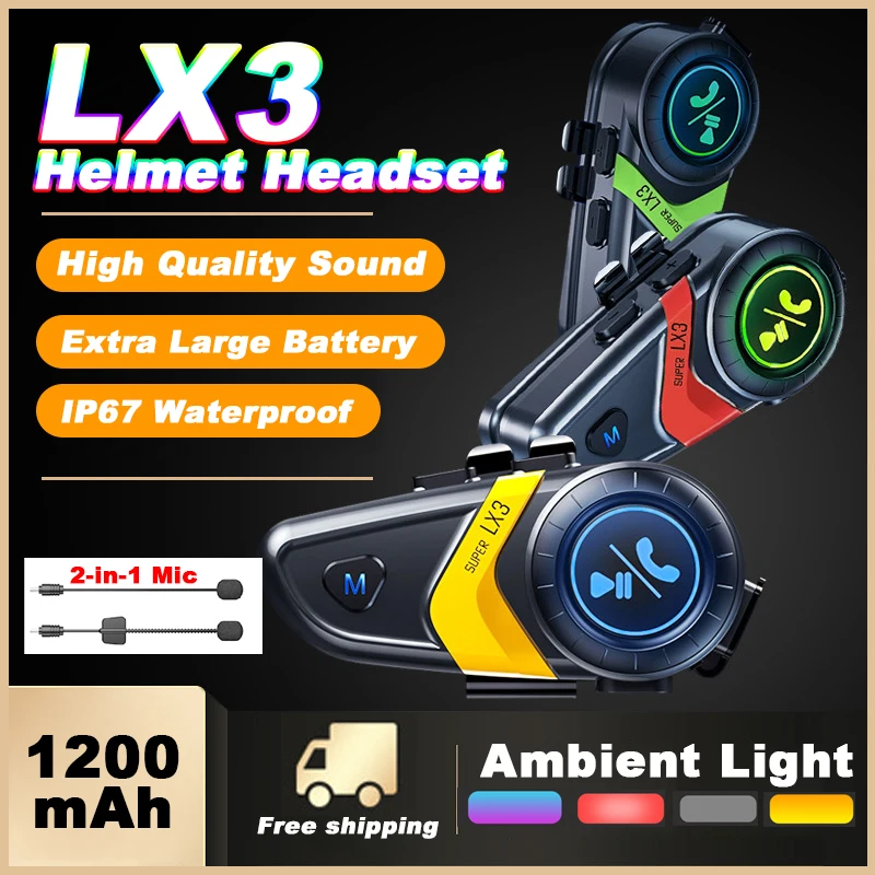 LX3 Helmet Headset Wireless Bluetooth Waterproof