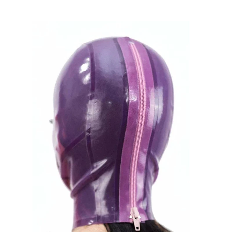 Handmade Latex Mask Transparent Purple Rubber Hoods with Open Big Eyes and Mouth Back Zip Cosplay Costumes For Men Women cosplay costume men rubber mask